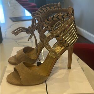 Dolce Vita Tan and Gold Strappy Sandals
